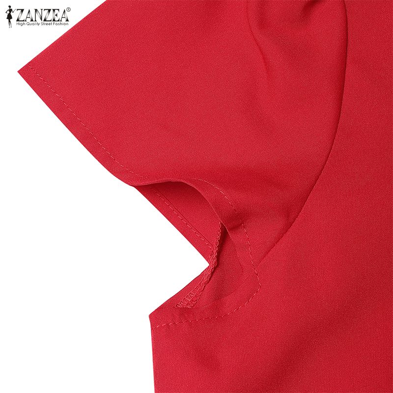 ZANZEA Women Casual Round Neck Short Sleeve Floral Print Dress
