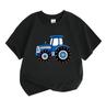Kids Boys Girls 100% Cotton Crew Neck Short Sleeve T-Shirt, Cute Blue Cartoon Tractor Print Casual Summer Tee Tops for Children Daily Wear