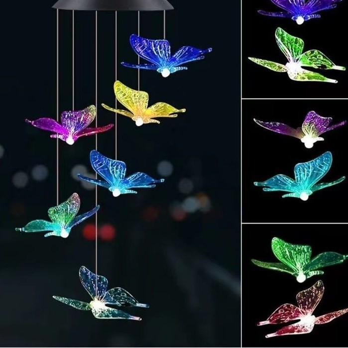 Außen-Windspiel-Lichterkette mit Remy-Körnerkugel, Kolibri- und Schmetterlingsdesigns - Perfekt für die Garten- und Terrassendekoration