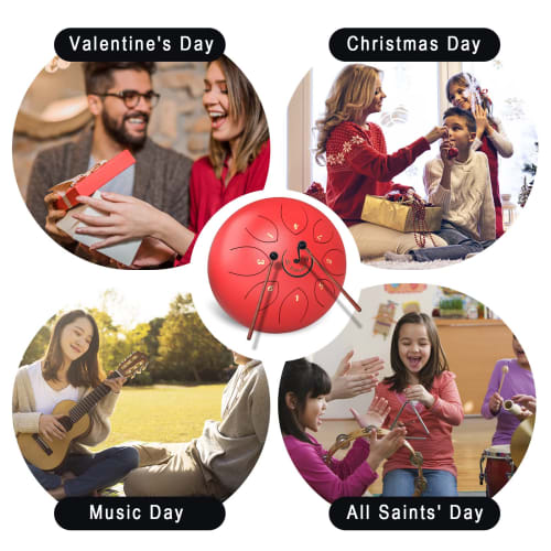 Raindrum Steel Tongue Drum, 8-Tone 6-Inch C Key Handpan Percussion Drum with Music Book and Mallets for Beginners, Meditation, Therapy, Concert, and Y