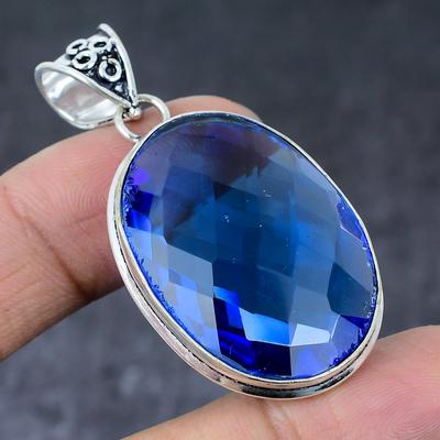 Natural London Blue Topaz Handmade 925 Sterling Silver Gift Pendant 2.17" Y1C10