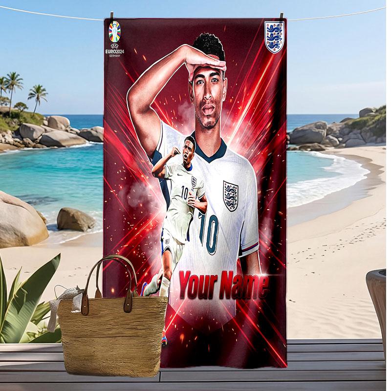 Jude Bellingham Personalized Printed Beach Towel Soccer Logo Support Custom Name Text Absorbent Towel For Sport Travel Special Gift