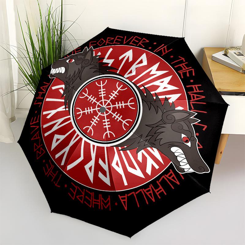 Viking Vegvisir Compass Wolf  Norse Symbol Viking ShirtUmbrella, Portable 3-Fold Compact Umbrella,Christmas Gift ES449