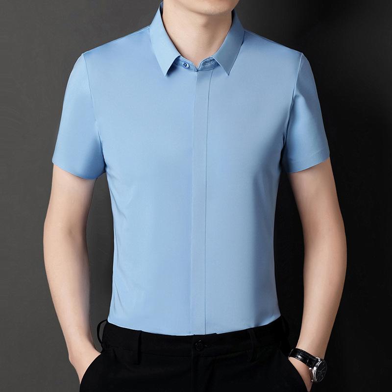 Seamless Shirt Men's Short-Sleeved Summer Solid Color Leisure Iron-Free Clothing for Middle-Aged Dad Thin Shirt Men's Shirt