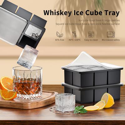 1Pcs Ice Cube Trays Large Size Flexible 6 Cavity Ice Cube Square Molds with Lid for Whiskey and Cocktails, Keep Drinks Chilled