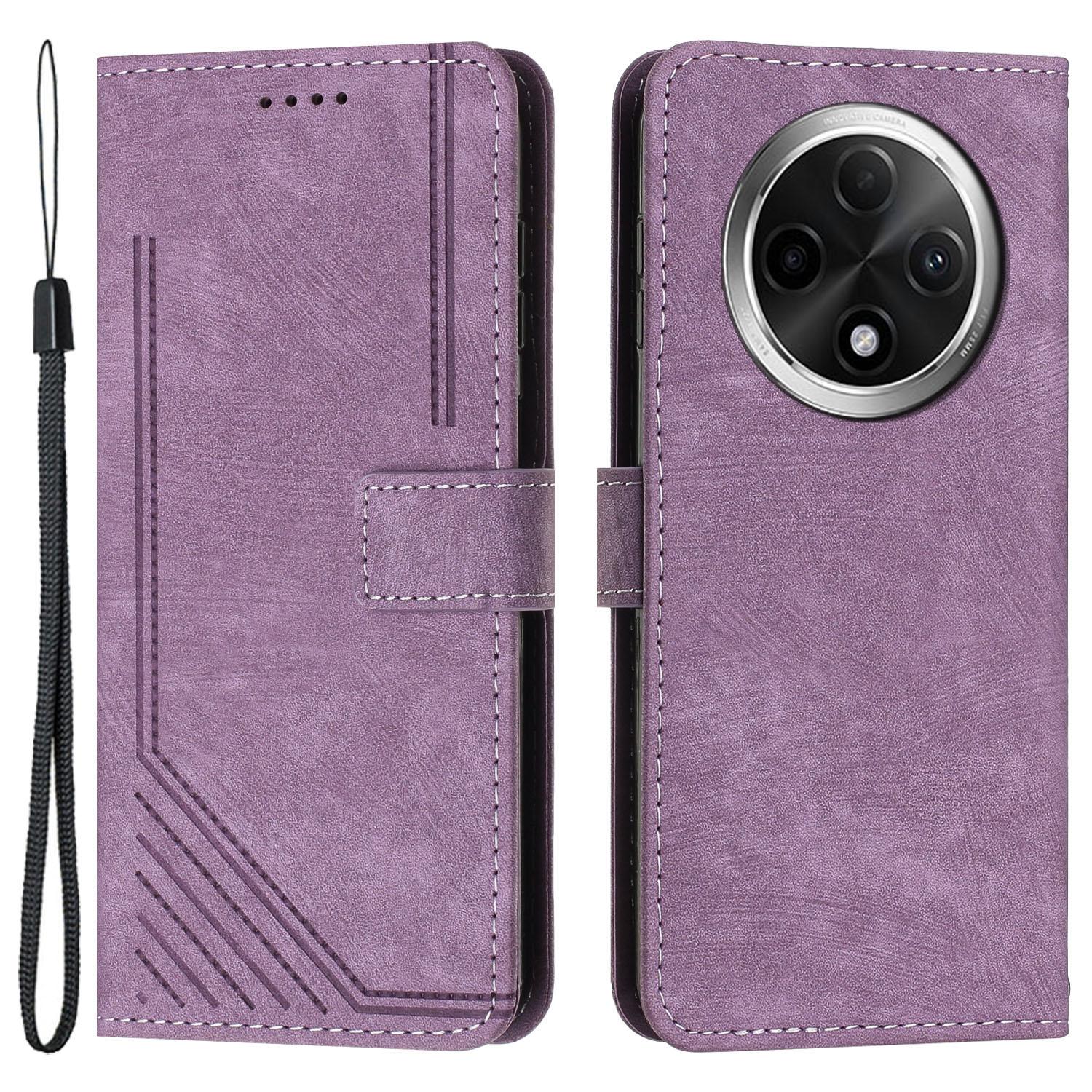 

For Oppo A2 Pro 5G/A3 Pro (China) 5G Case Lines Imprinted Shockproof PU Leather Wallet Phone Cover Purple