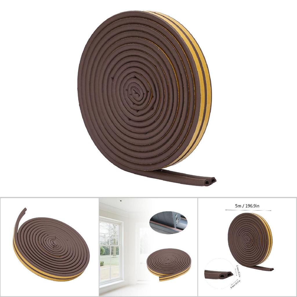 5 Metrów 9*6mm Samoprzylepna Uszczelka Gumowa Izolacyjna Akustyczna do Drzwi Okien (brązowy)