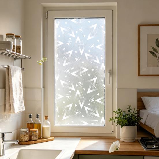 Frosted Static Glass Sticker Geometric Butterfly Jigsaw Decorative Static Window Cling UV Sun Blocking Privacy Film for Home Office Bathroom