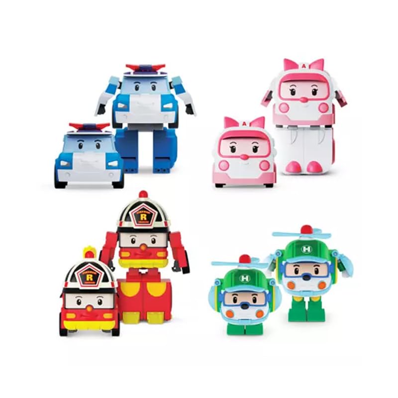 Robocar Poli Rescue Team 2-inch Transforming Robot Set of 4 (Amber, Polly, Helly, and Roy) - Official Robocar Poli Product. Perfect gift for ages 2, 3