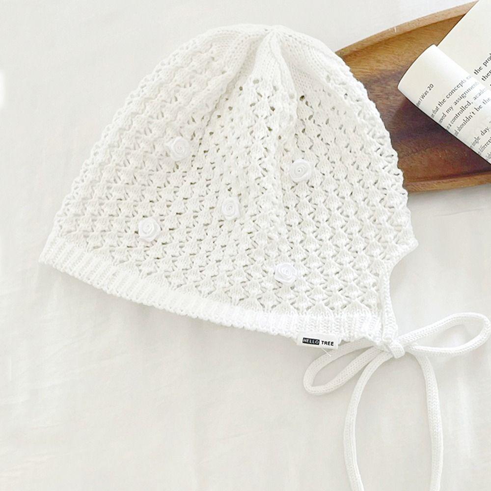 Hollowed Out Knitted Hat Casual Sun Visor Breathable Beret Cap  for Women