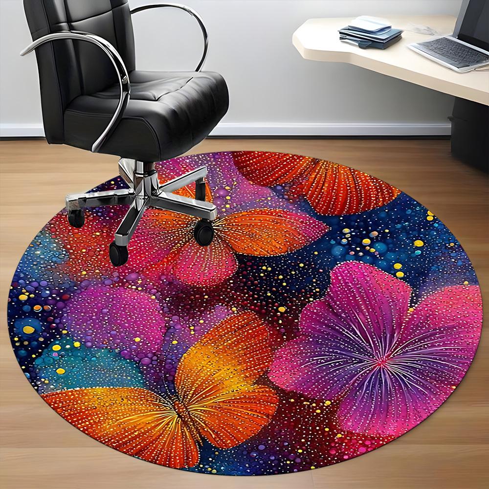 1pc Butterfly Fantasy Office Round Area Rug, Indoor Mat Suitable ForOffice, Under Office Chairs Bedroom Living Room Home Decor, Room Deco D072