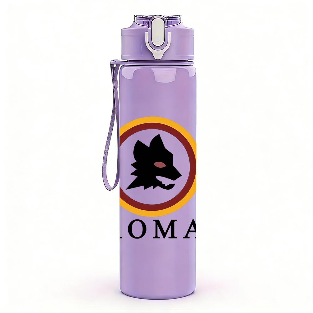 1PC Roma circular wolf head crest print 750ml colorful plastic sports water bottle leakproof pop up lid with straw for outdoor work home use