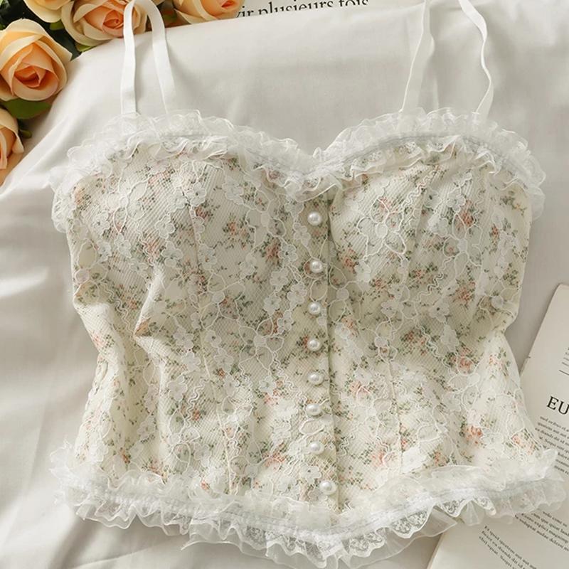 

Летняя кружевная майка с французским принтом, укороченный топ на бретелях, свитер, женский топ, элегантный тонкий короткий жилет на бретелях Y2K, уличная мода белый