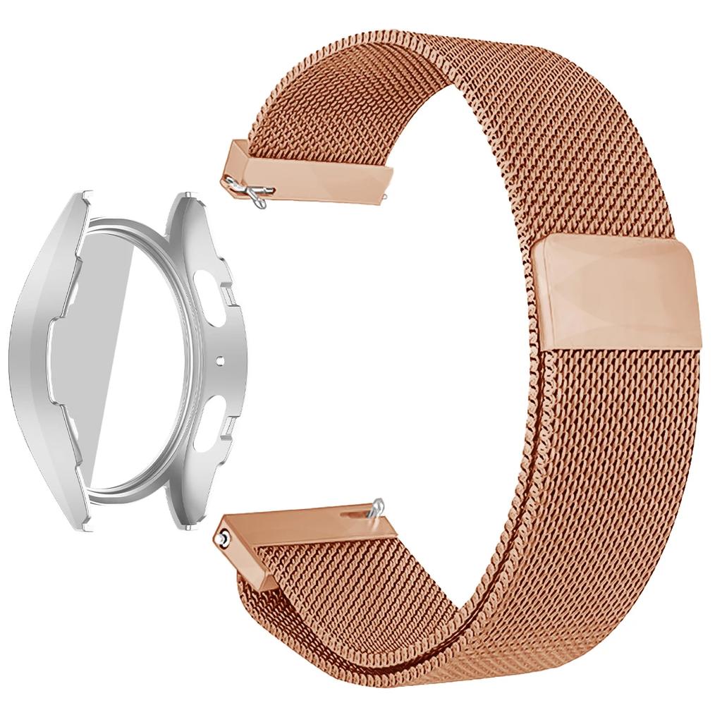 Coque PC + Bracelet Métal pour Samsung Galaxy Watch 7/6/5/4 44mm 40mm Bracelet Milanais Pare-chocs Protecteur en Verre Trempé Accessoires