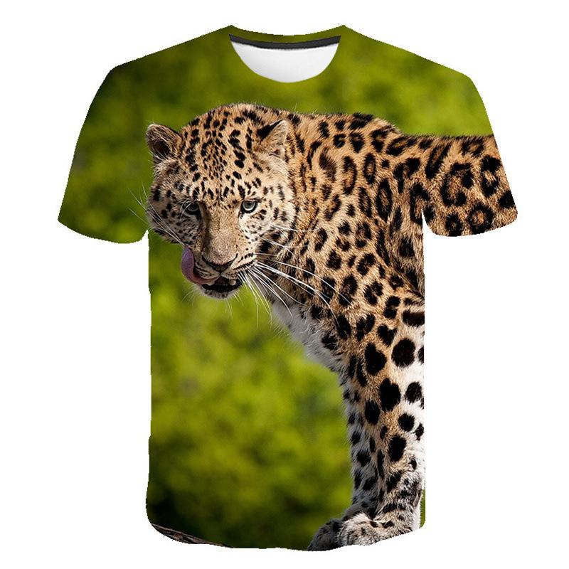 Men's T-shirt Short Sleeved Round Neck Leopard Animal 3D Printed Loose Fit Men's T-shirt