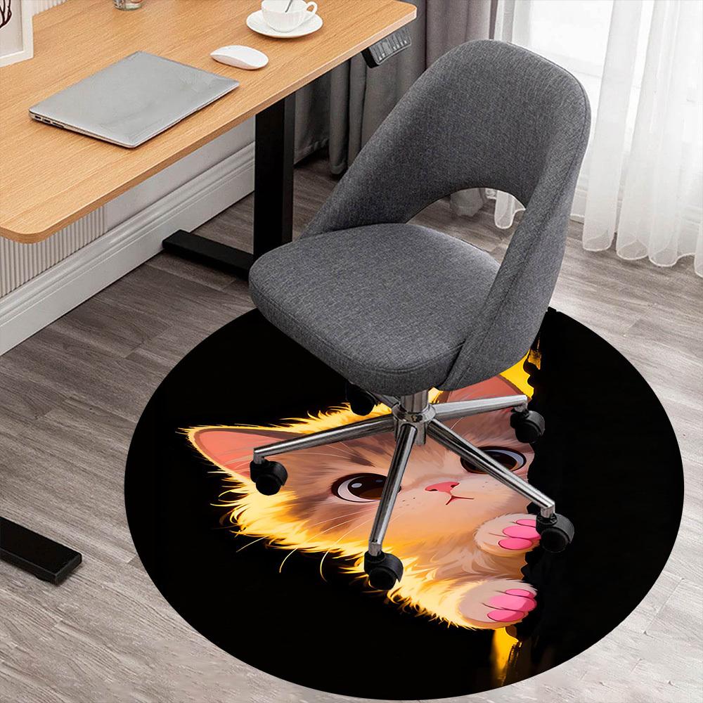 1pc Kitten Cute Round Chair mat office Area Rug - Non-Slip, Floor Mat for Office, Bedroom, and Indoor Decor p127025