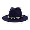 Chain Autumn and Winter Fashion New Men and Women Couples Top Hat Woolen Top Hat Flat Brim Big Edge Straight Edge Jazz Hat