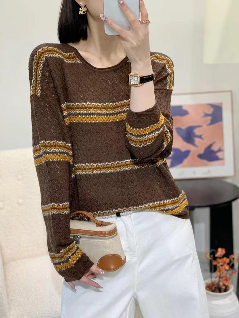 2026 Early Autumn Korean Style Loose Color Block Wool Knitwear Women's Slimming Sweater