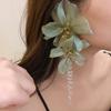 Silver Needle Crystal Tassel Flower Mesh Earrings - Elegant Niche Dangle for Women