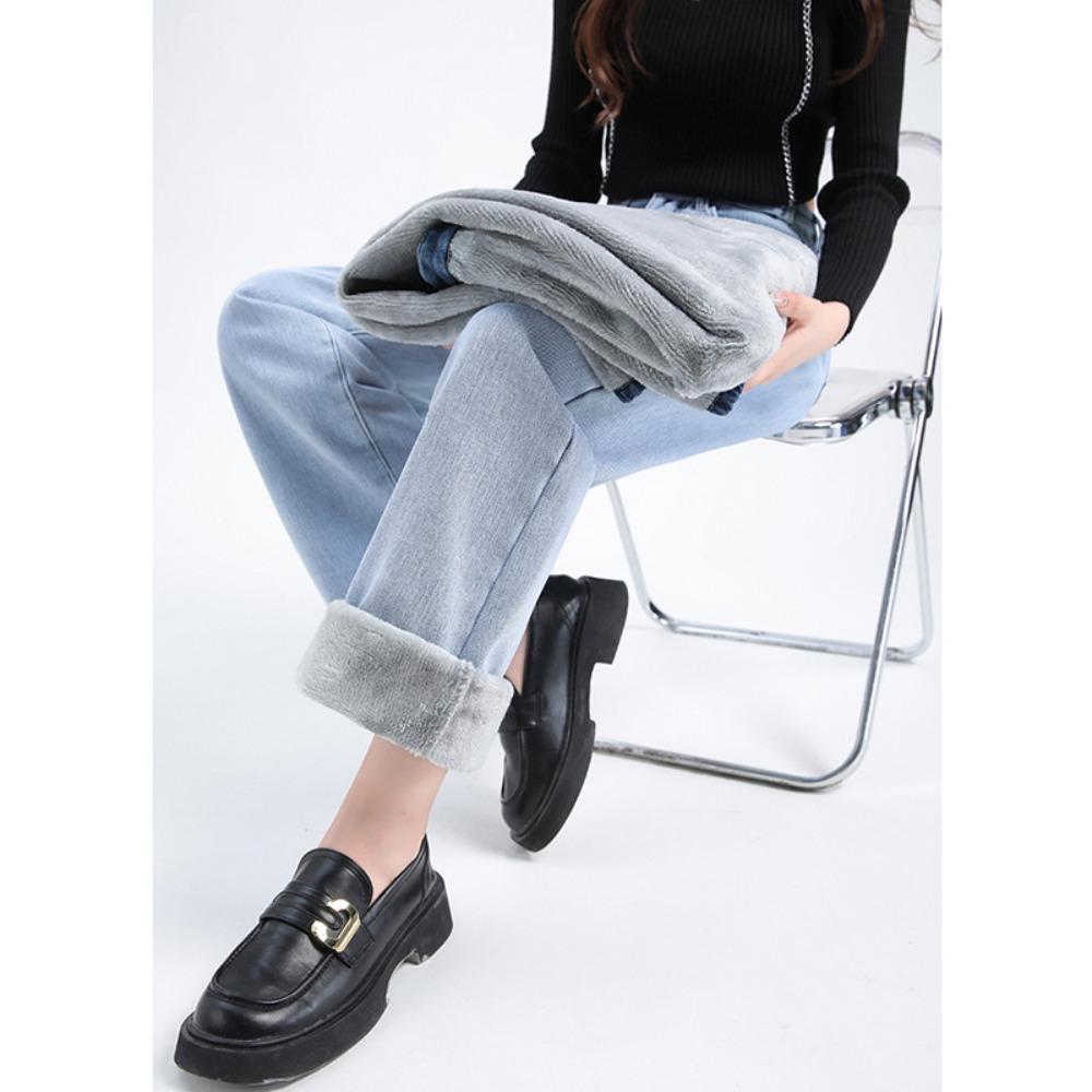 High Street Adjustable Wide Leg Jeans Women's Spring and Autumn New Drop High Waist Skinny Straight Floor Mopping Jeans