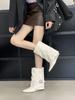 2025 Autumn New Models, French Square Head Slope Heel, European and American Fashion Inner Heel Short Boots, Belt Buckle Medium Boots