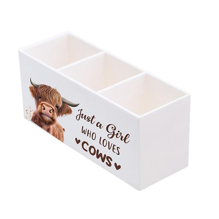 

Highland Cow Pen Holder Organizer Makeup Brushes Storage Box Desk Decor for Women, Pencil Box Home Office Decoration білий