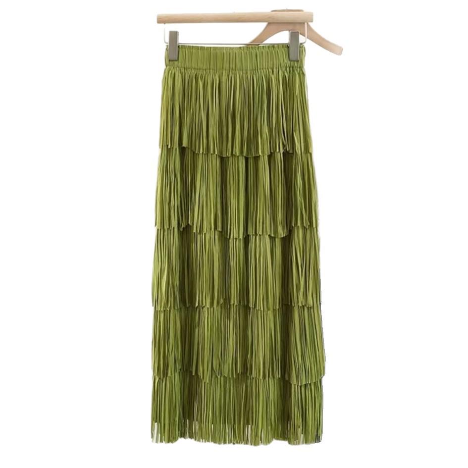 Women's High-End Pleated Fringe Skirt: New Summer Layered Cake Design, Slimming Hip-Hugging Fit