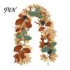 Realistic Orange Red Maple Leaves Artificial Fall Leaf Wreath, Autumn Vine with Pine Cones Pumpkins, Reusable Holiday Gifts for Family Hanging