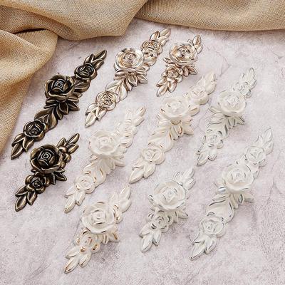 Maniglia per Armadio a Forma di Fiore di Rosa Laccato Bianco Avorio Europeo - Moderna, Design a Foro Singolo