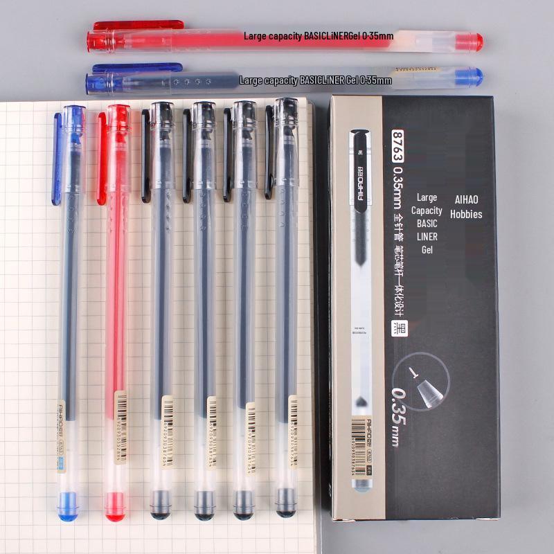 Student Use Ballpoint Pen - 0.35mm Water-Based Black, Red, Blue-Black Ink, Large Capacity