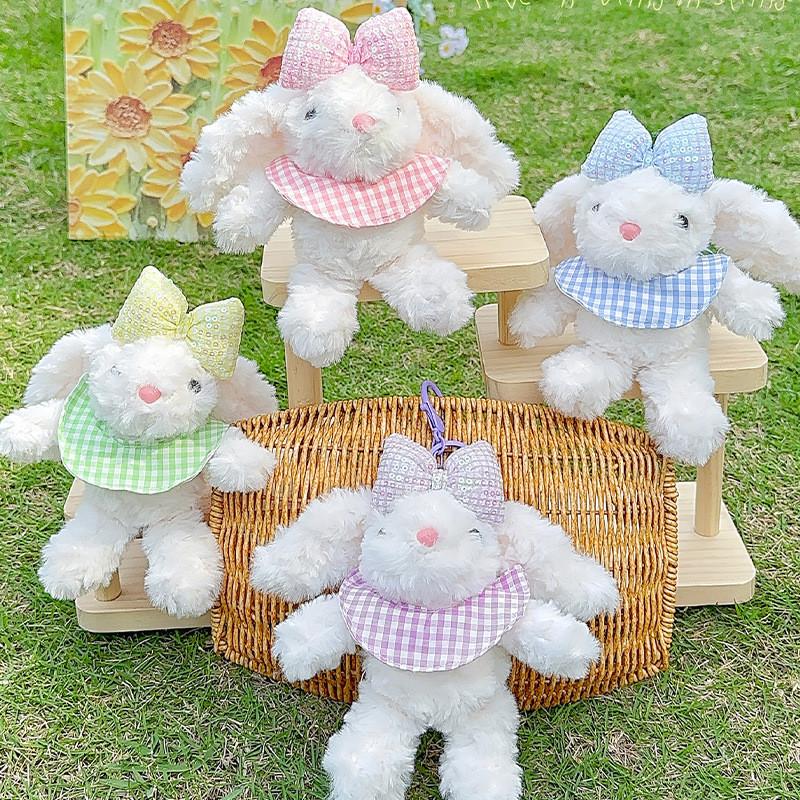Cute Bow Sequin Plaid Scarf Rabbit Cartoon Plush Toy Bag Pendant Gift For
