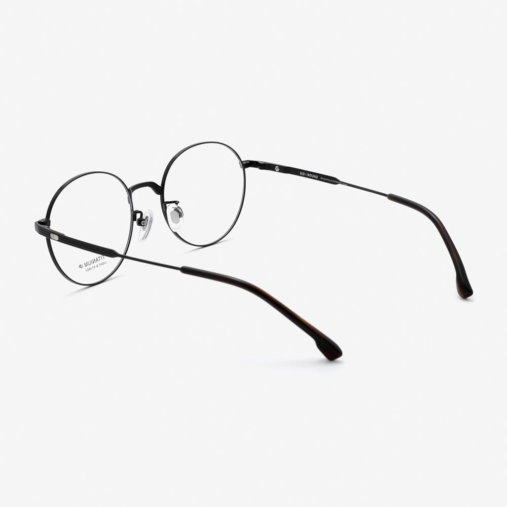 Alloaiweeo [Aloxrounz] Beta Titanium Round Eyeglass Frames Ara8112 C1 Matte Black