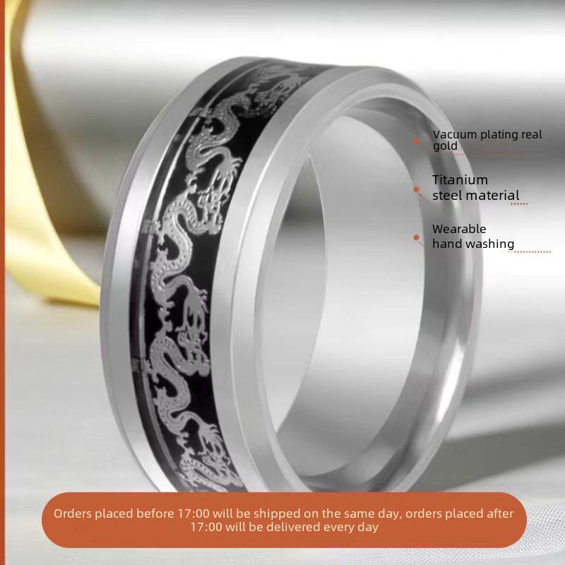 Men's High-End Chinese Dragon Titanium Steel Ring - Fashionable, Non-Fading, Stainless Steel Jewelry