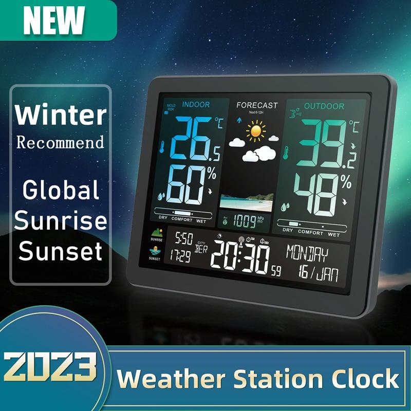 Wireless Color Weather Station Digital In/Outdoor Table Wall Alarm Clock Temperature Humidity Meter Trend Forecast Barometer