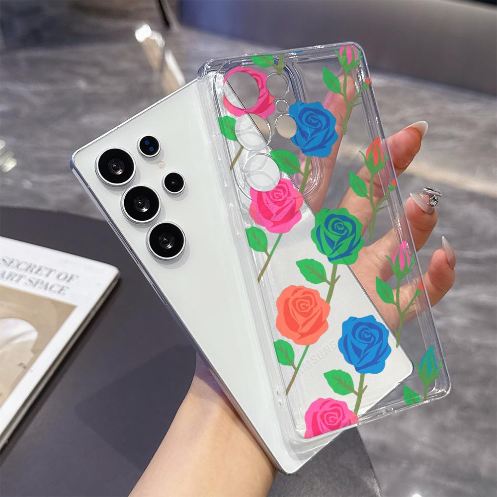 Bold Color Block Rose Pattern Case for Samsung Galaxy S26 S25 S24 S23 S22 S21 S20 FE Plus Soft TPU Slim Fit Shockproof Cover