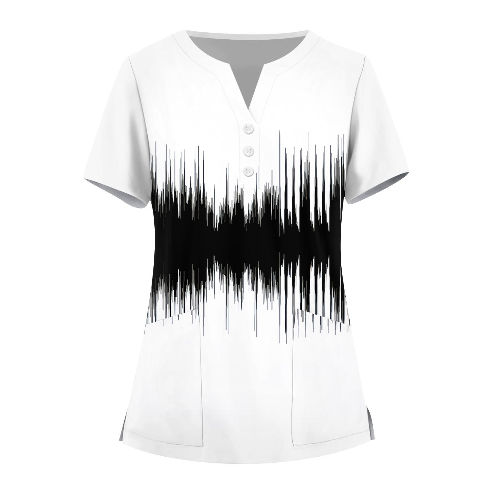 

Женская мода, рабочая одежда с v-образным вырезом, короткими рукавами и карманами, топы с принтом, летние топы для женщин XL белый