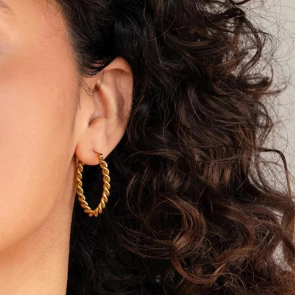 EManco Stainless Steel Plated 18K Gold Plated Twist Hoop Earrings Women Simple Ear Ring Hypoallergenic Jewelry Dropshipping