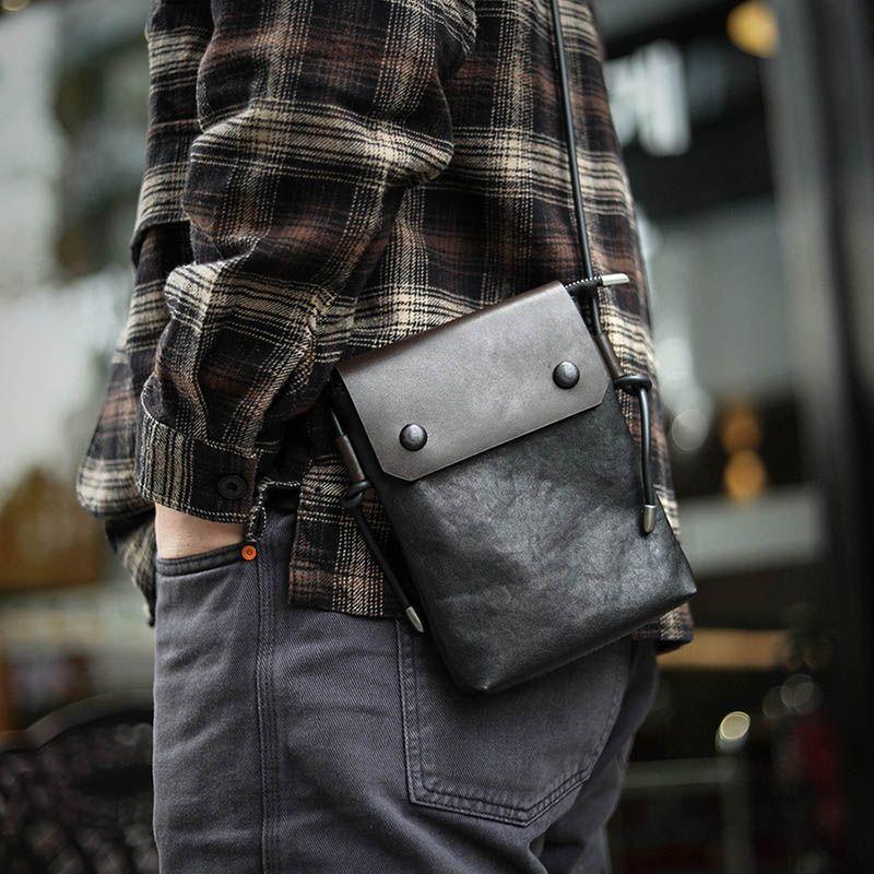 

Мужская наплечная сумка-кроссбоди мини из коровьей кожи, маленькая Black