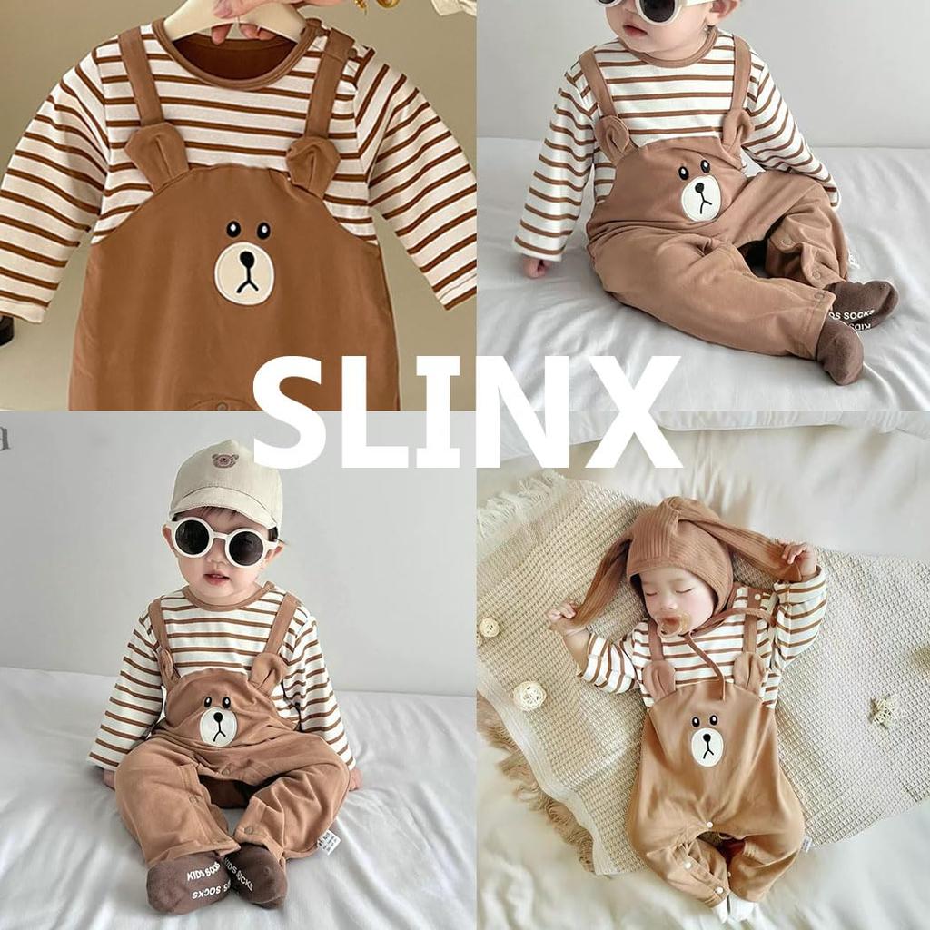 Baby Clothes Rompers Long Sleeve Baby Girls Boys Kids Children Coveralls Bear Bear Horizontal Stripes Sister Clothes Clothes Stylish Simple School