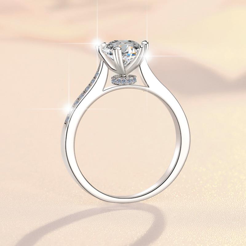 S925 Sterling Silver 1 Carat Moissanite Six-Prong Rotating Crown Ring, 18K Gold Plated for Women