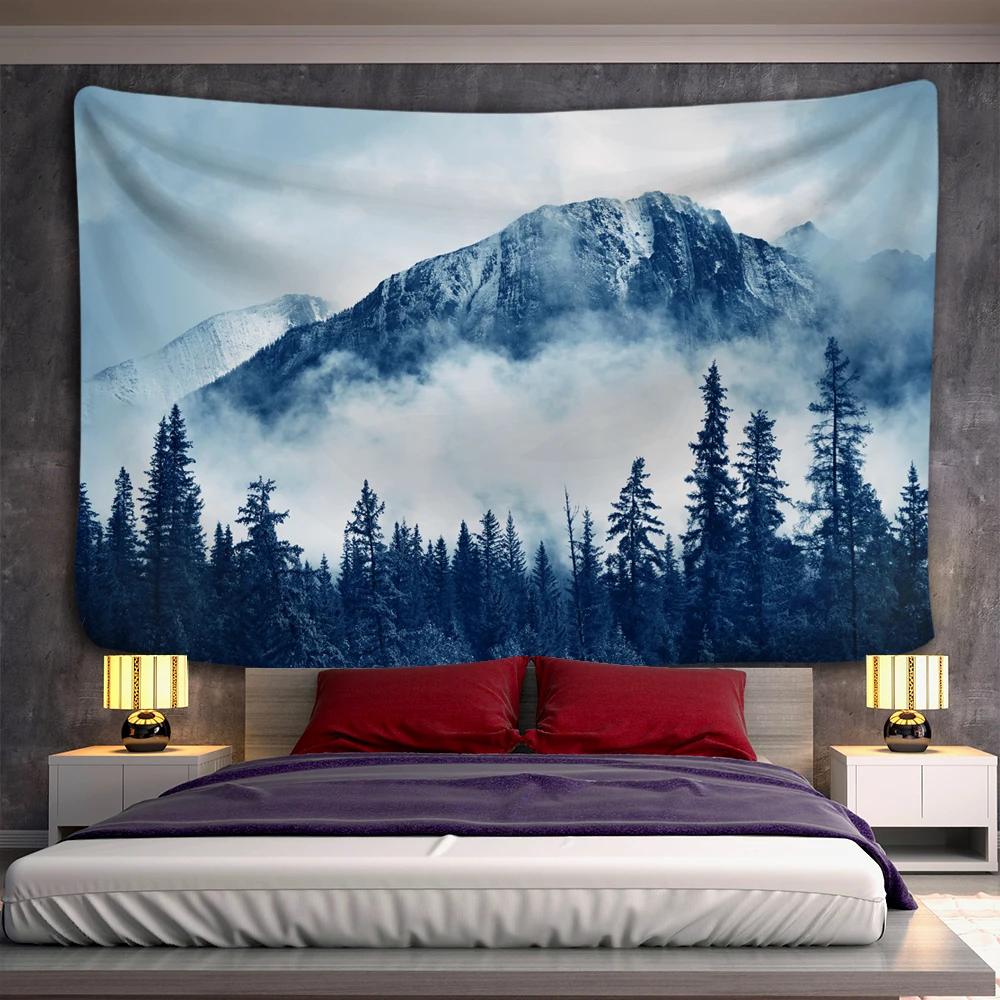 Mountains Psychedelic Tapestry Starry Sky Wall Hanging Star Stars Leaf Village Dorm Decor Blanket 130Cm Woven Personalized