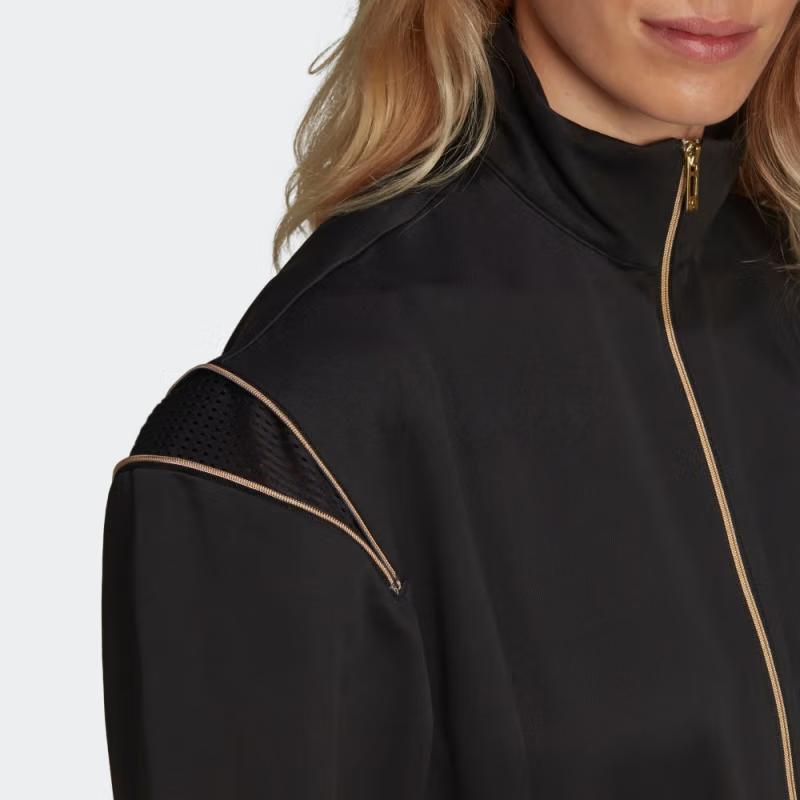 Adidas Originals Solid Color Zip Collar Long Sleeve Jumpsuit Women Jumpsuit Black HG6682