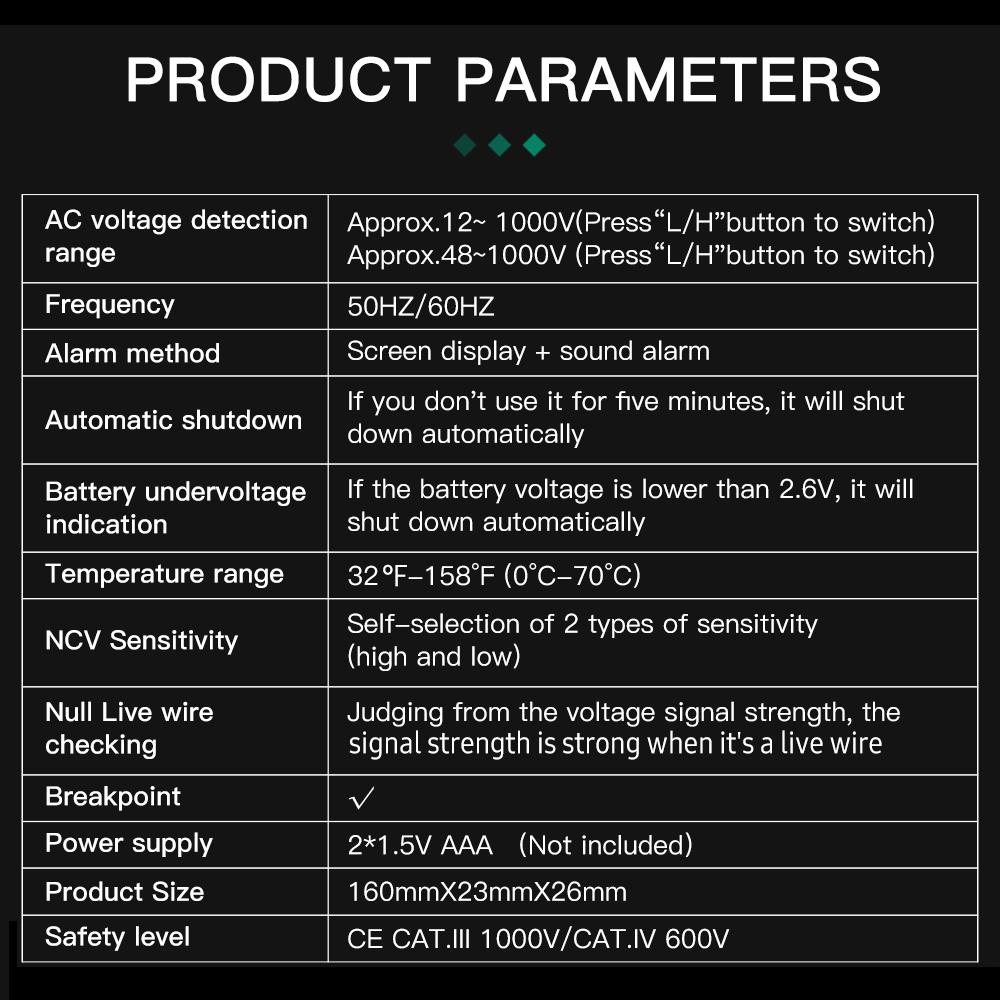 Mastfuyi FY18D Non Contact AC Voltage Tester with Dual Range 12V 1000V 48V 1000V Multifunction NCV AC Voltage