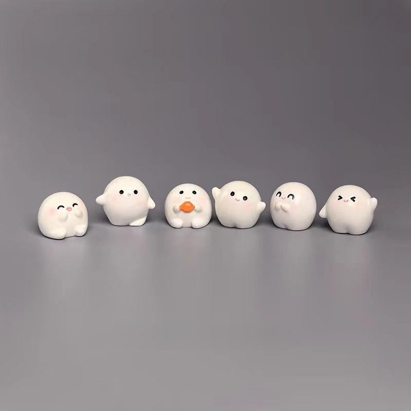 6pcs Cute White Little Tuan Tuan Car Ornament Car Dashboard Central Control Screen Resin Doll Decoration Anime Car Accessories