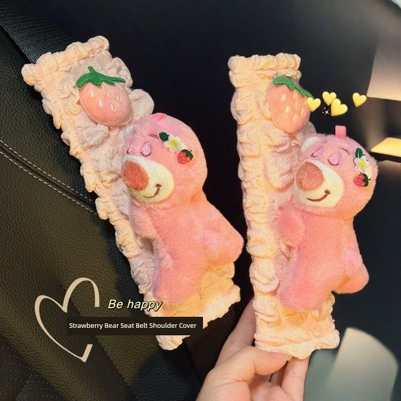 

Cute Strawberry Bear Car Safety Belt Shoulder Pad Cover Pink Stuffed Car Interior Decoration Female Kids Anti-Strangulation Neck Safety Belt Puff Pink Shoulder Pads - Strawberry Bear Pair