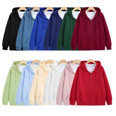 Solid Color Sweatshirt Zippered Hooded Cardigan Jacket Loose Hoodie Team Uniform Work Advertising Hoodies Coat