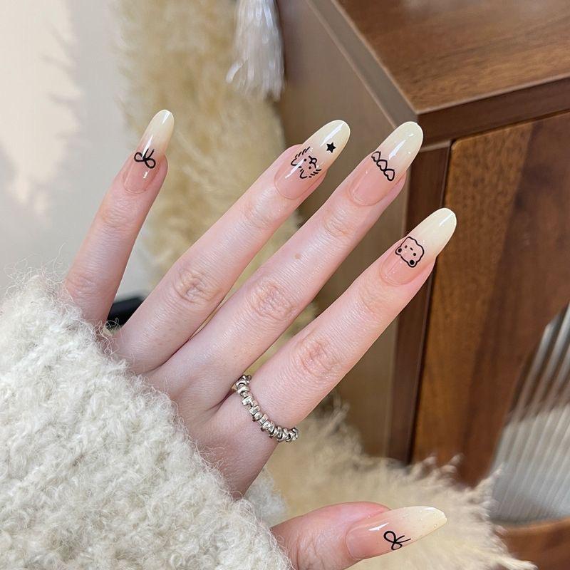 Blush French Cat Eye Princess Bow Nails - Handmade Wearable Nail Art