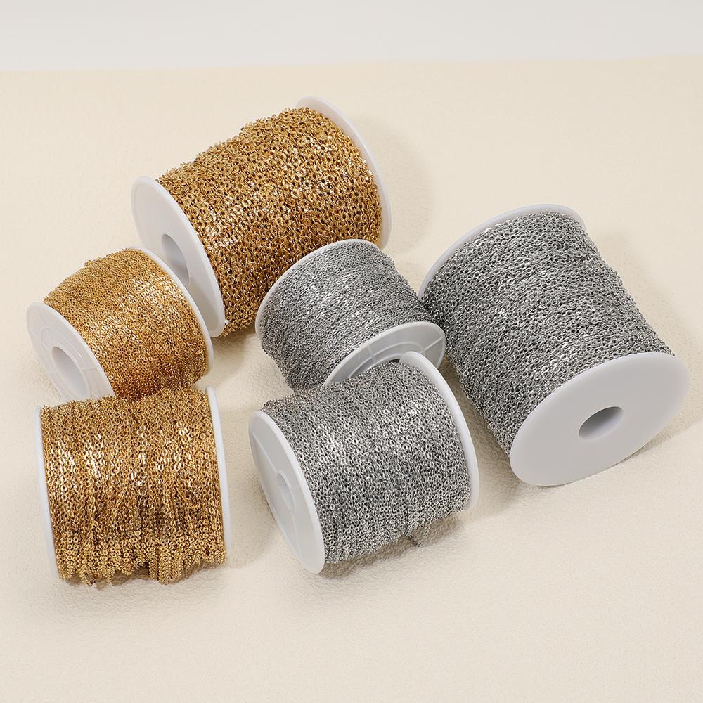 2Meters Stainless Steel PVD Gold Textrued Cable Chain for DIY Girls Necklace Women Bracelet Jewelry Earrings Making Supplies