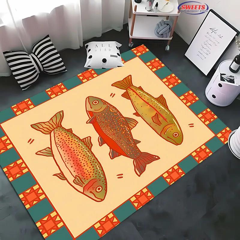 1pc Brown Trout Print Large Area Carpet! Bedroom Living Room Office Non-Slip Four Seasons Available Rug Multi-Sizes Fast Arrival