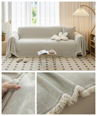 Couch Towel Lounge Sofa Protector Solid Color Non Slip Cleanable Ventilated Fringe Edge Cushion Home Decoration